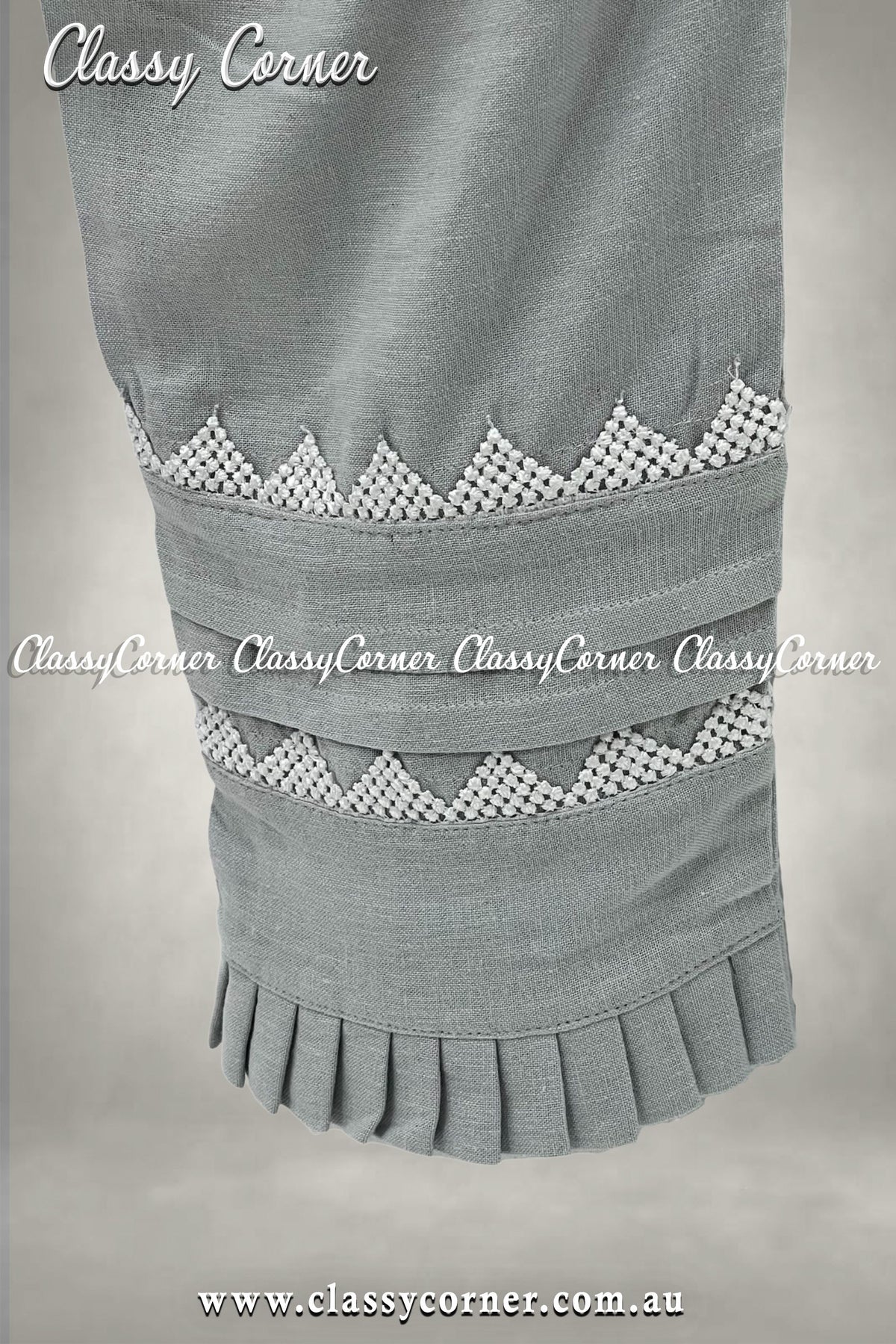 Gray White Lace Border Design Trouser - Classy Corner