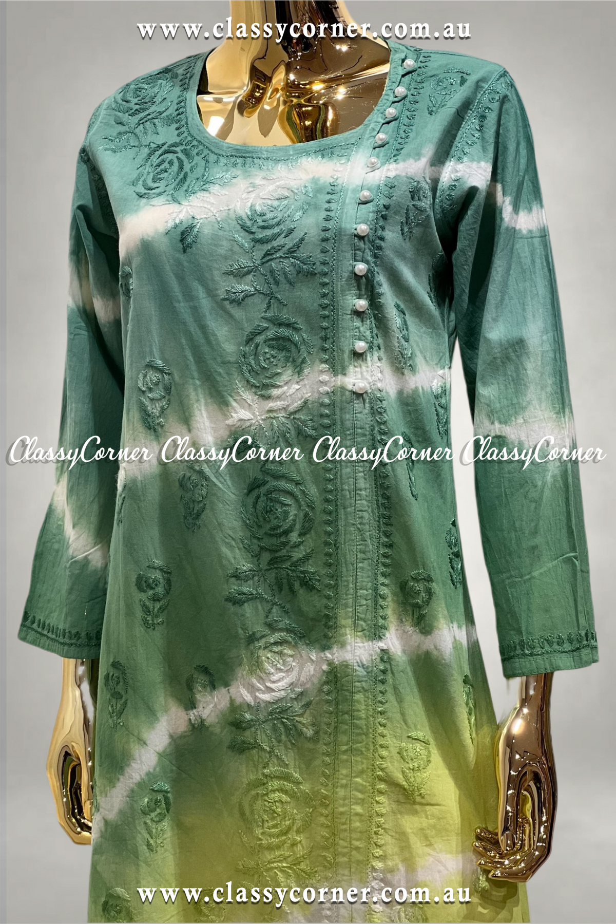 Pistachio Lime Green Embroidered Kurti - Classy Corner