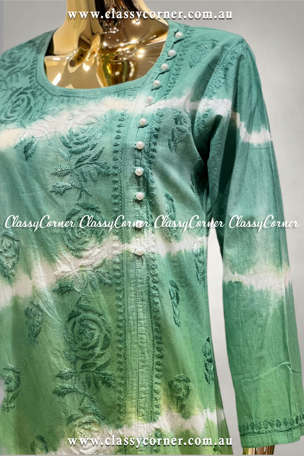 Pistachio Lime Green Embroidered Kurti - Classy Corner