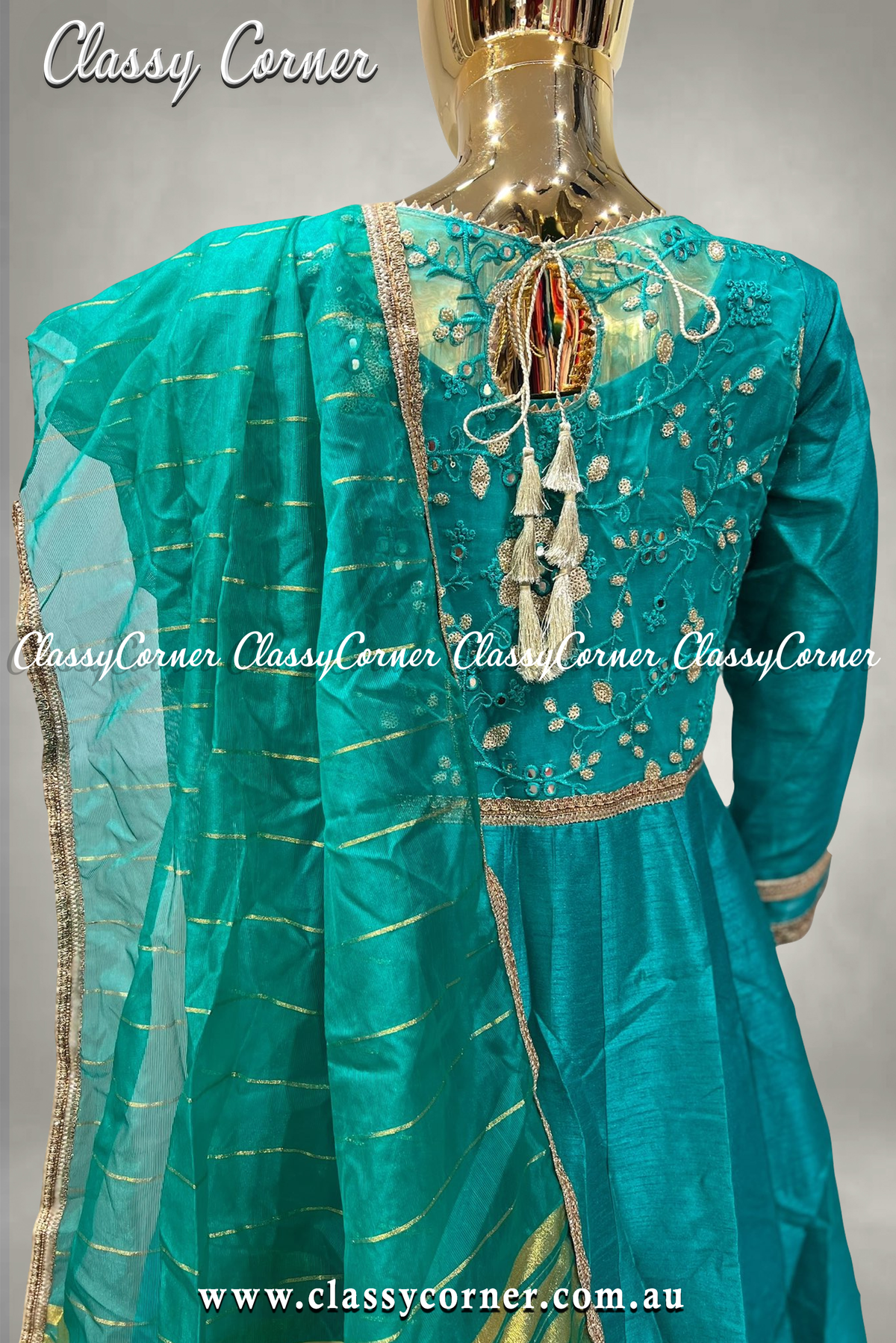 Teal Blue Gown with Dupatta - Classy Corner