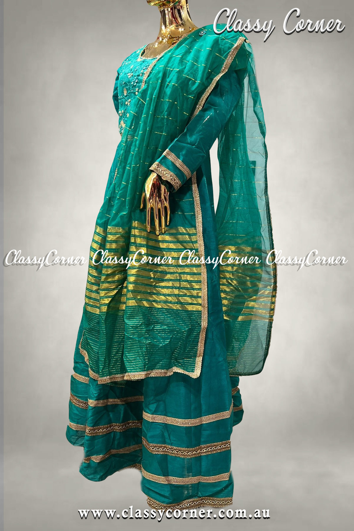 Teal Blue Gown with Dupatta - Classy Corner