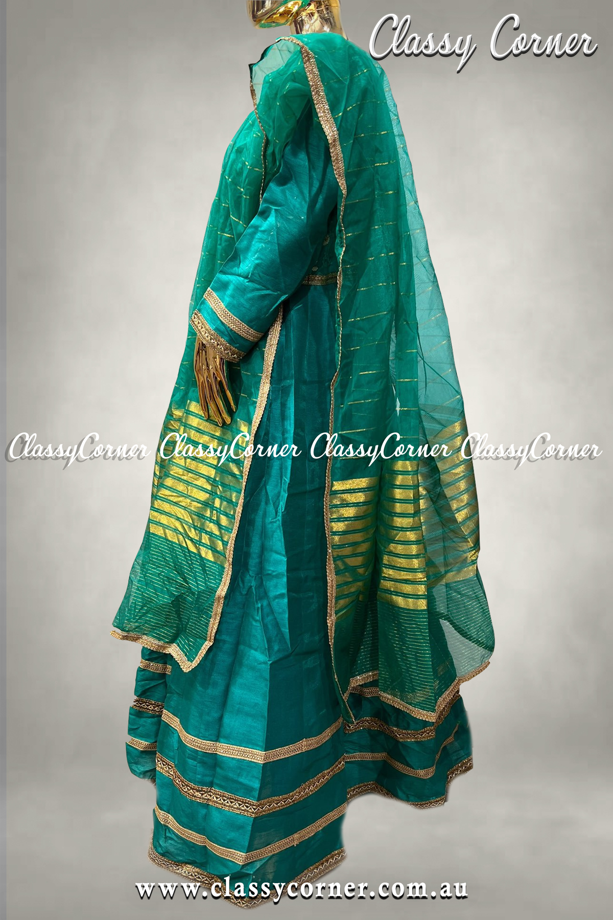 Teal Blue Gown with Dupatta - Classy Corner