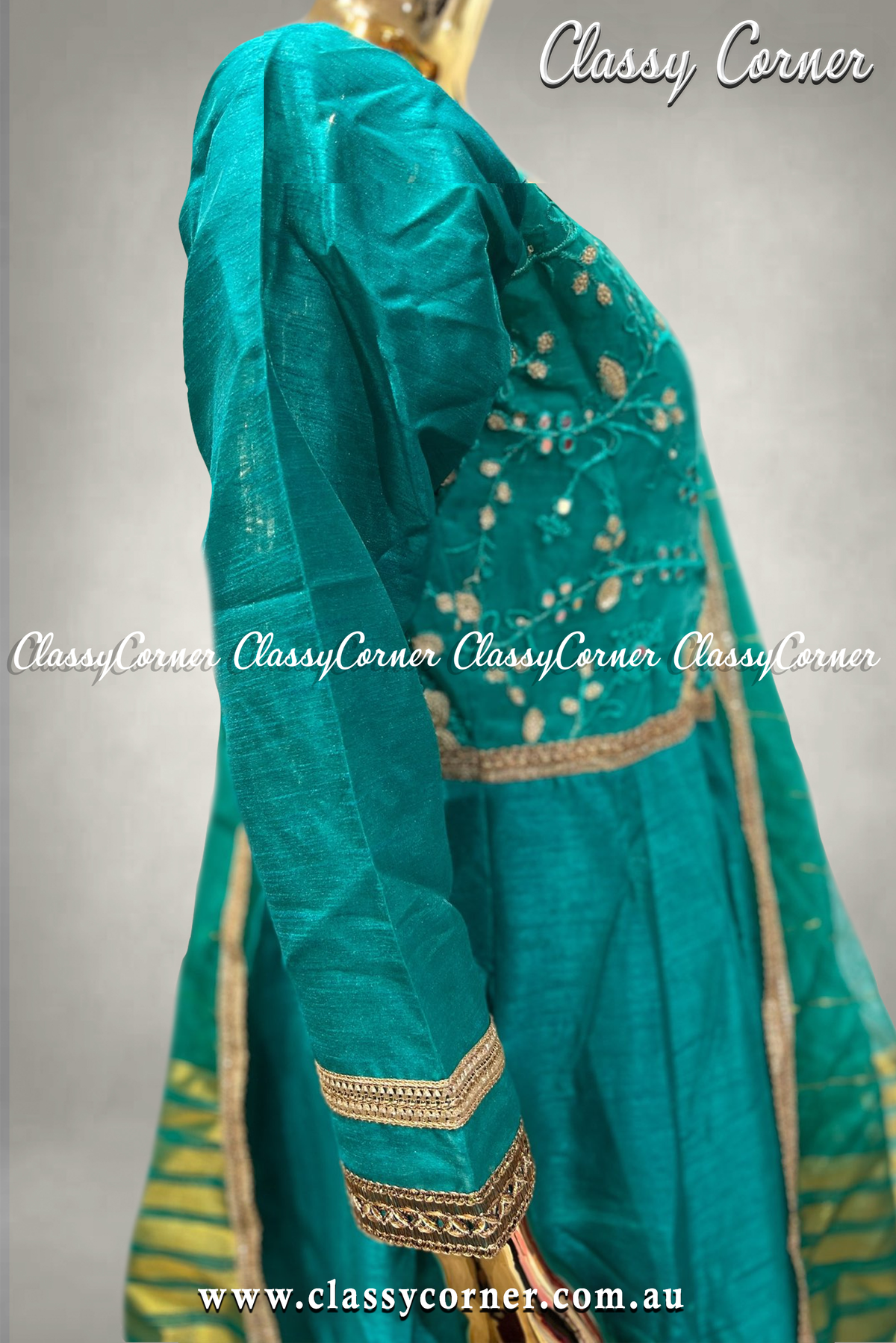 Teal Blue Gown with Dupatta - Classy Corner