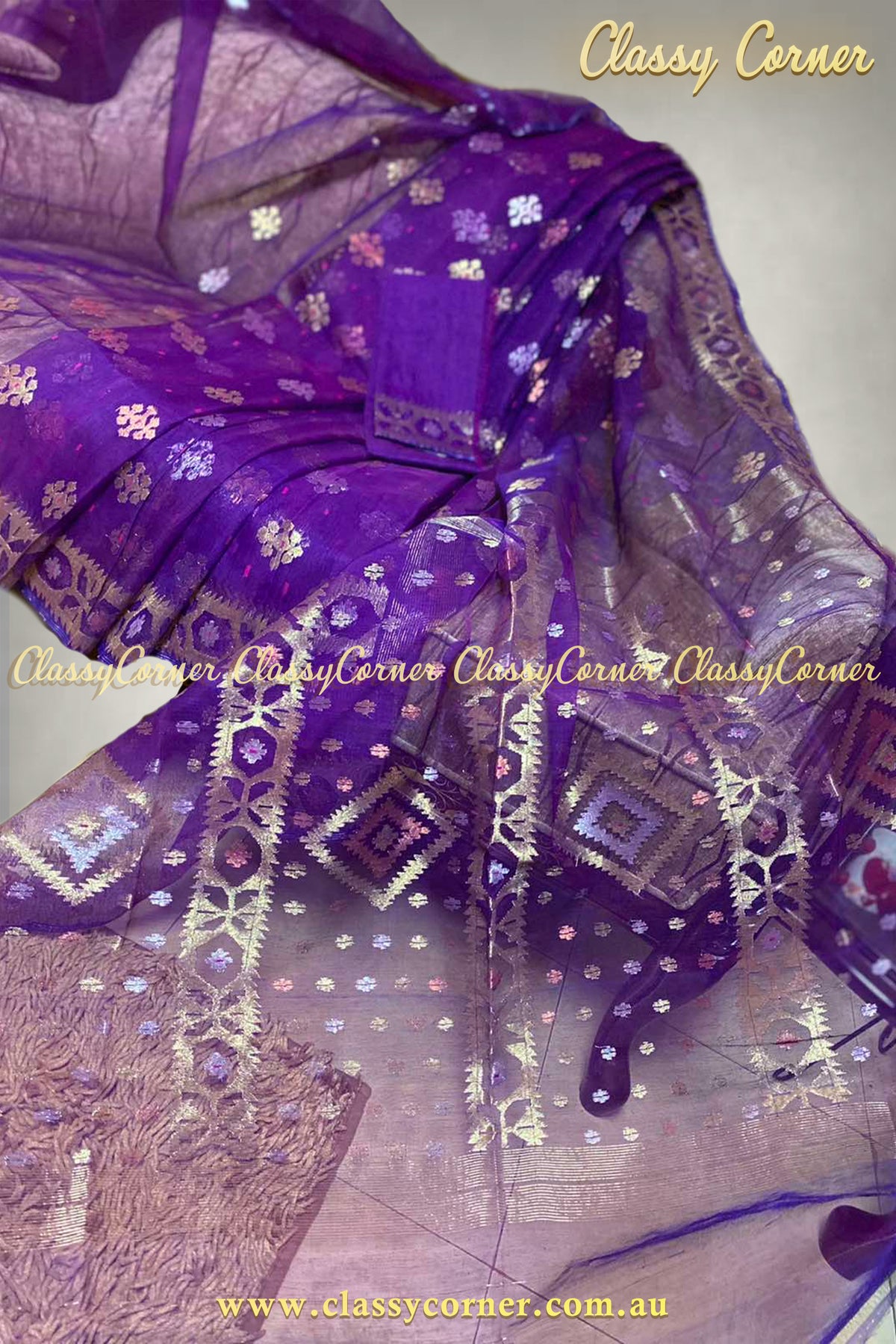 Indigo Purple Jamdanee Saree - Classy Corner