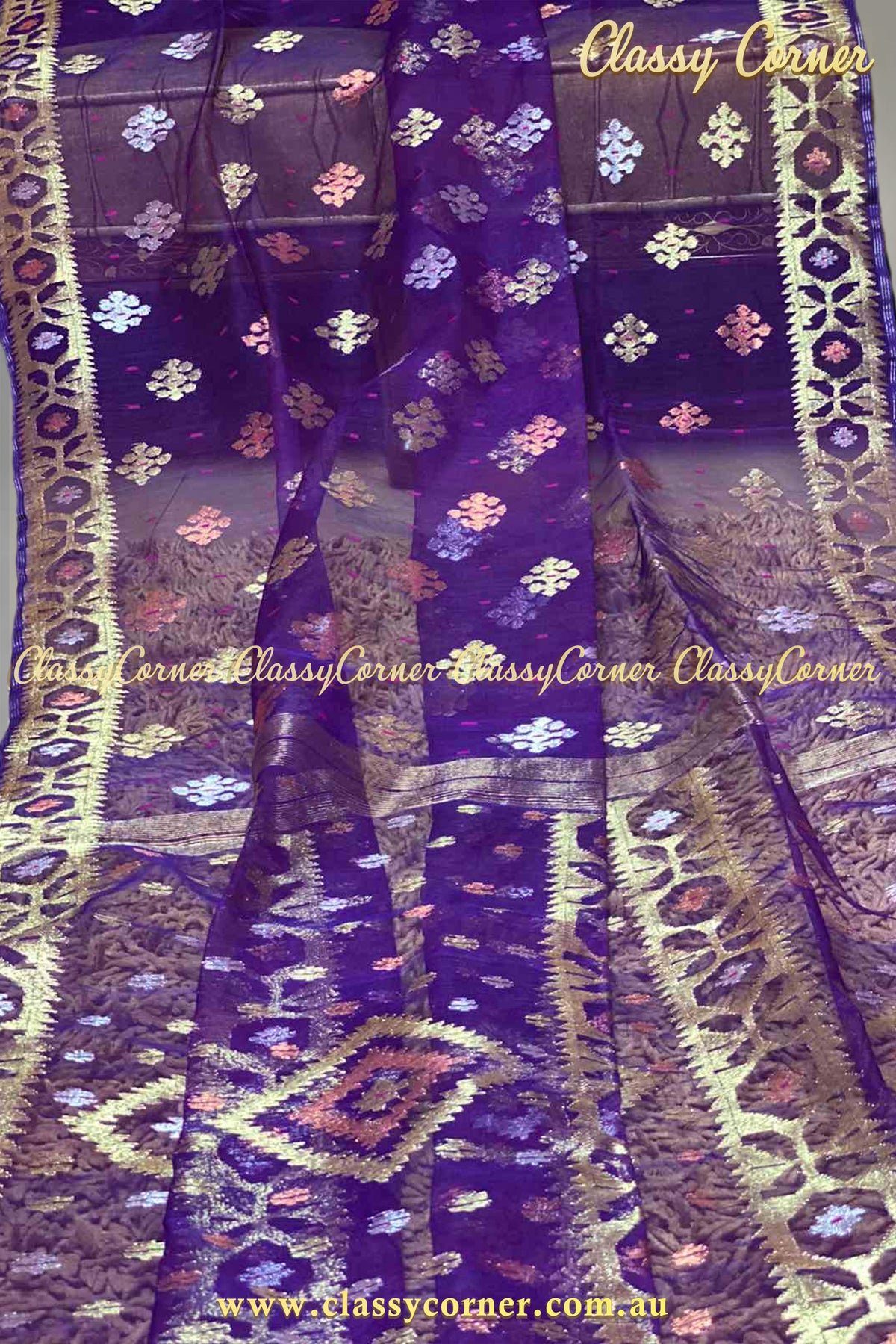 Indigo Purple Jamdanee Saree - Classy Corner