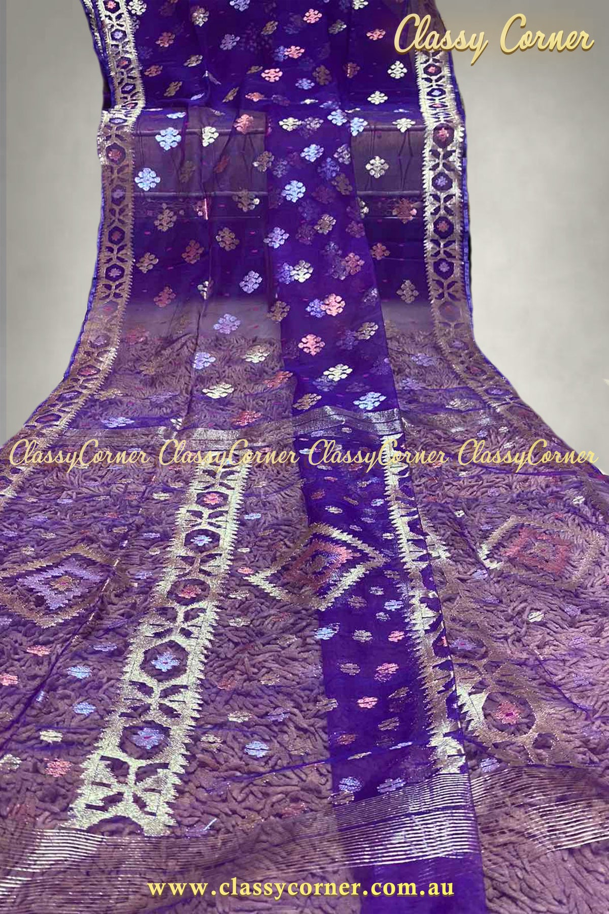 Indigo Purple Jamdanee Saree - Classy Corner