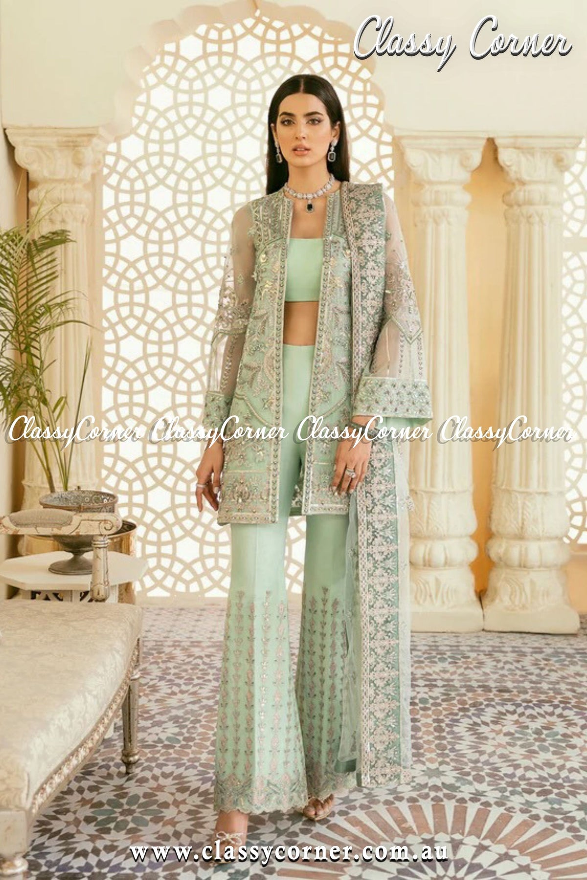 Pastel Green Fusion Outfit - Classy Corner