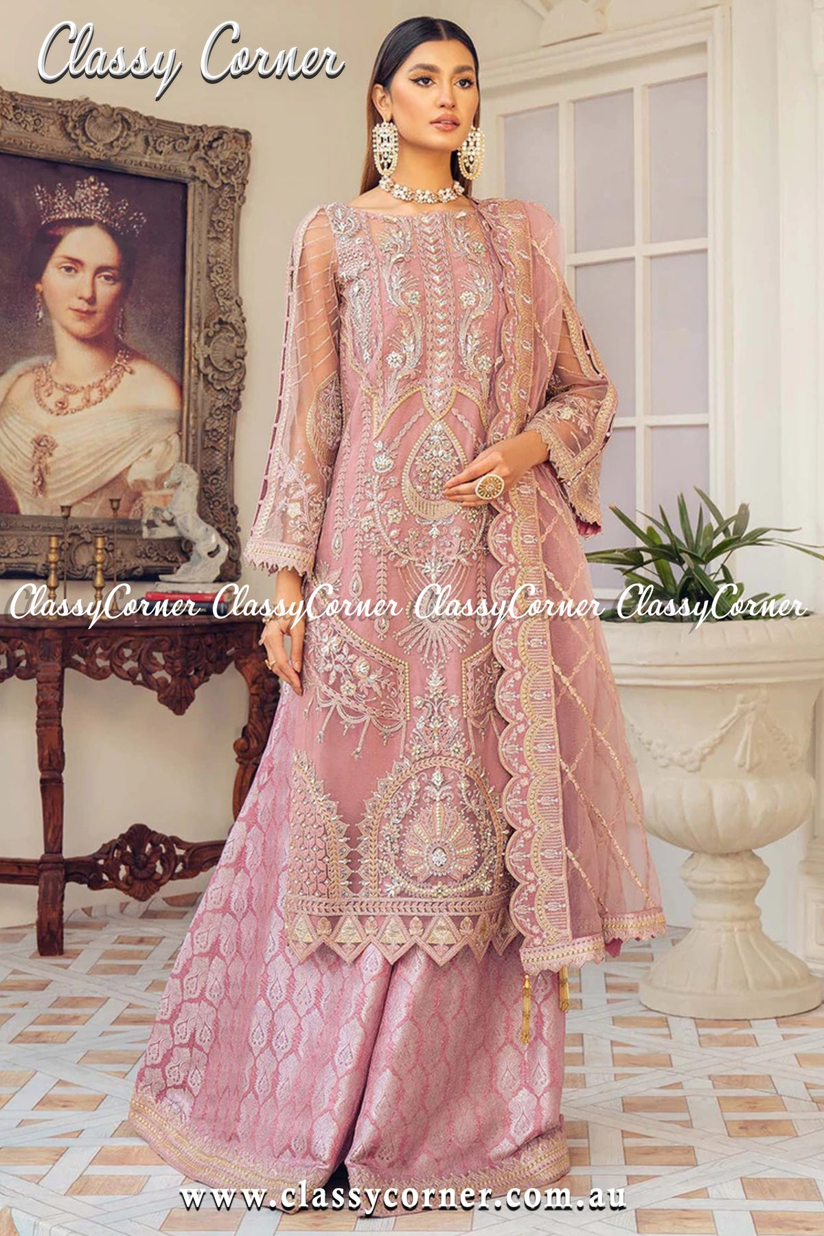 Silver Pink Pakistani Sharara Outfit - Classy Corner