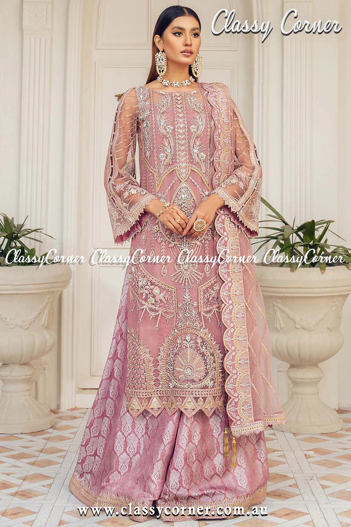 Silver Pink Pakistani Sharara Outfit - Classy Corner