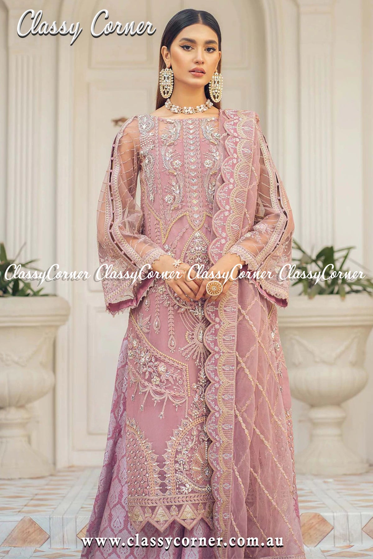 Silver Pink Pakistani Sharara Outfit - Classy Corner