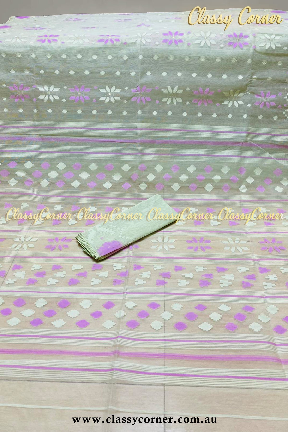 Light Mint Lilac Jamdani Saree - Classy Corner