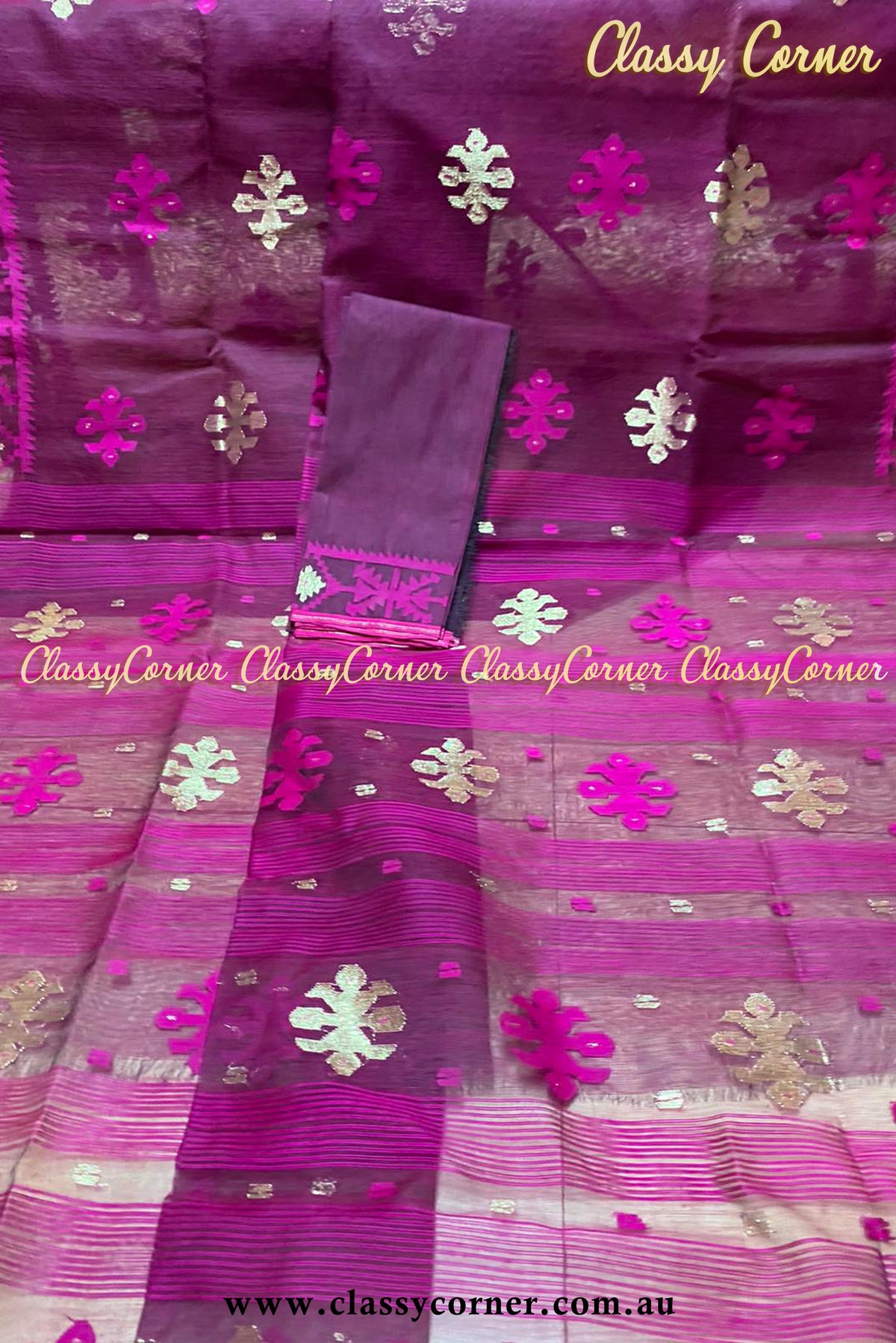 Magenta Hot Pink Jamdanee Saree - Classy Corner