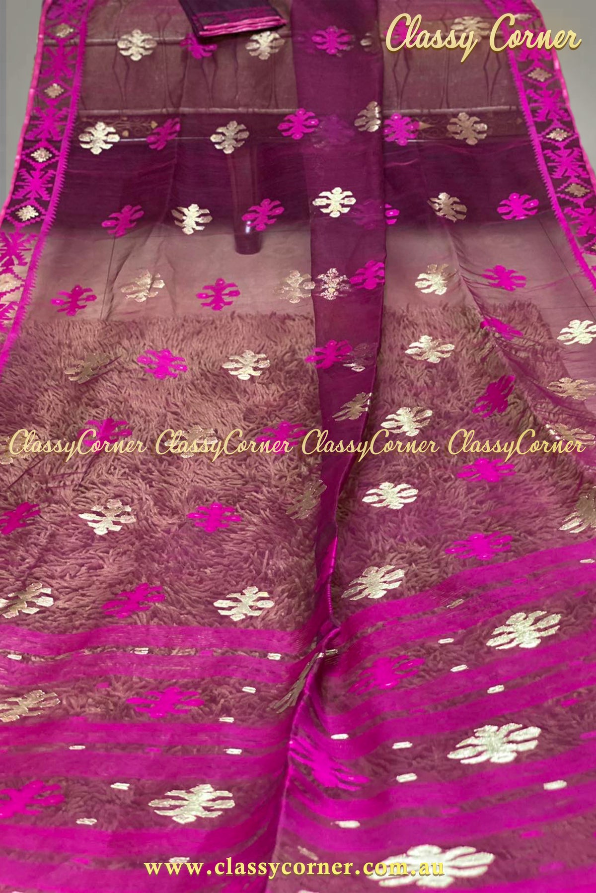 Magenta Hot Pink Jamdanee Saree - Classy Corner