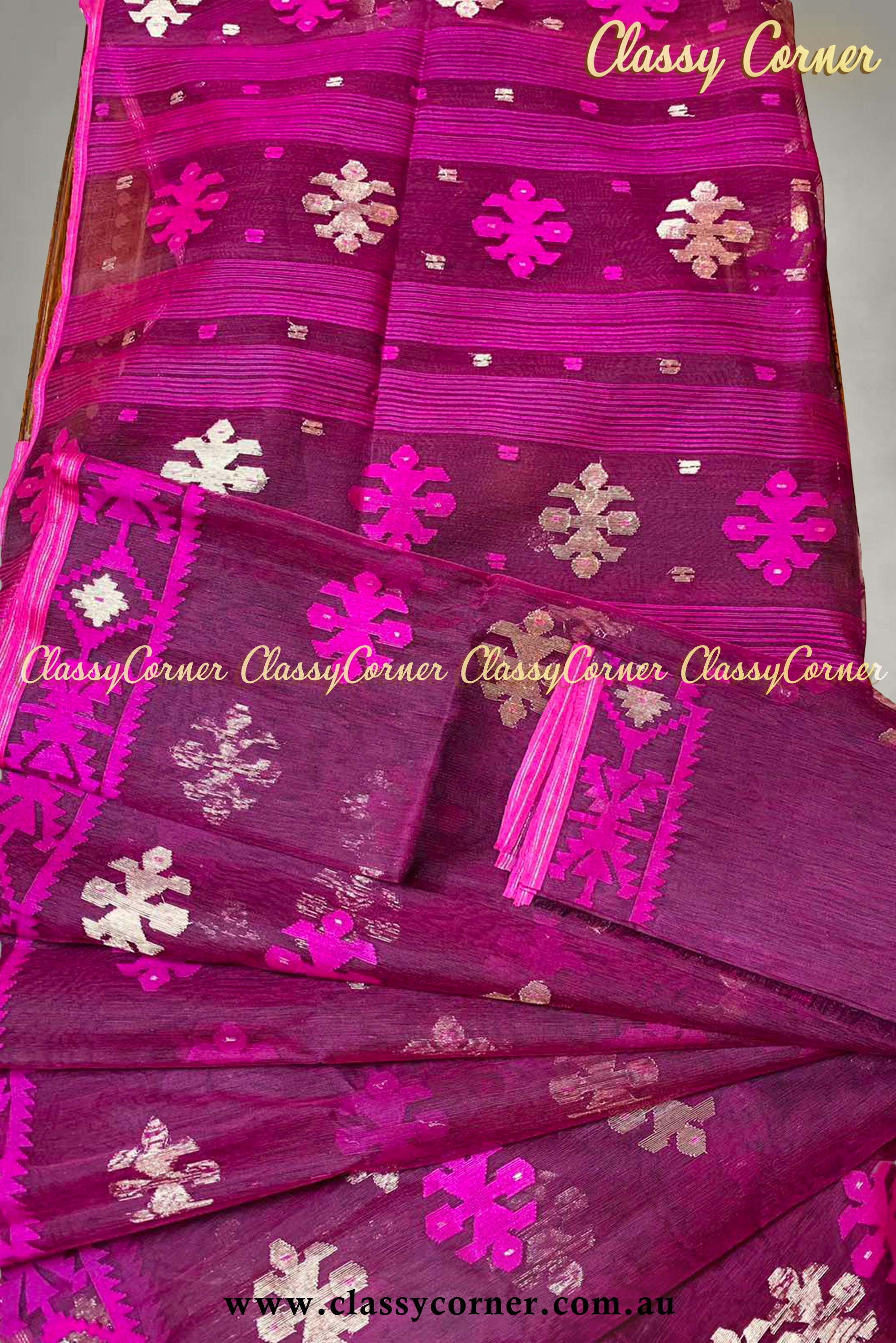 Magenta Hot Pink Jamdanee Saree - Classy Corner