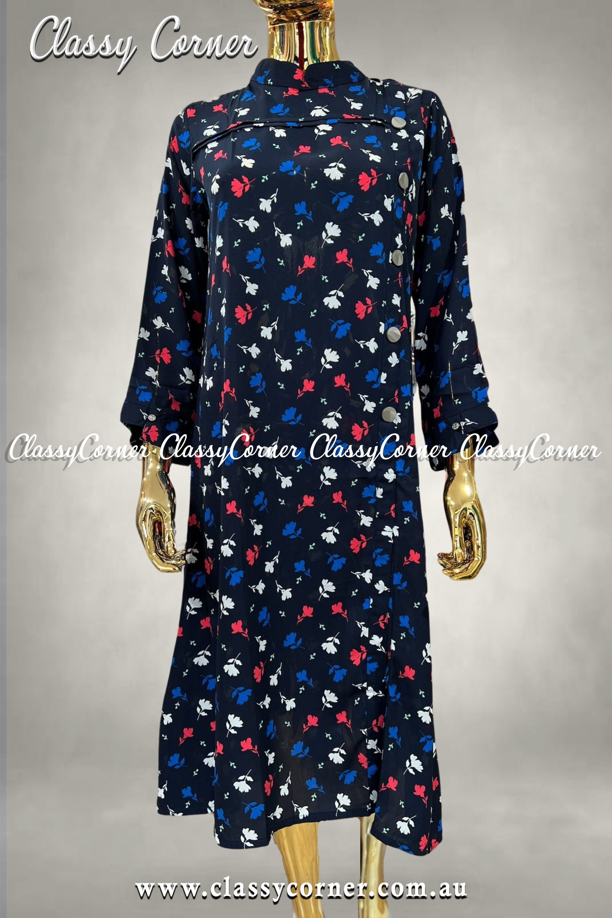 Navy Blue Cotton Printed Single Kurti - Classy Corner