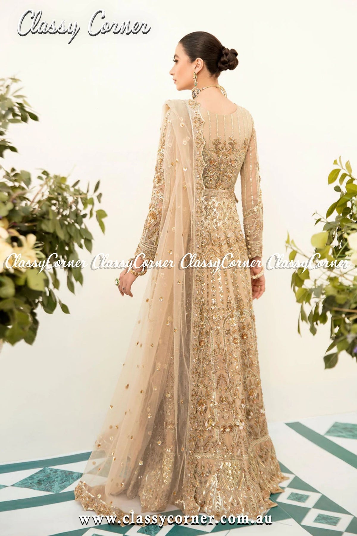 Golden Beige Wedding Gown - Classy Corner