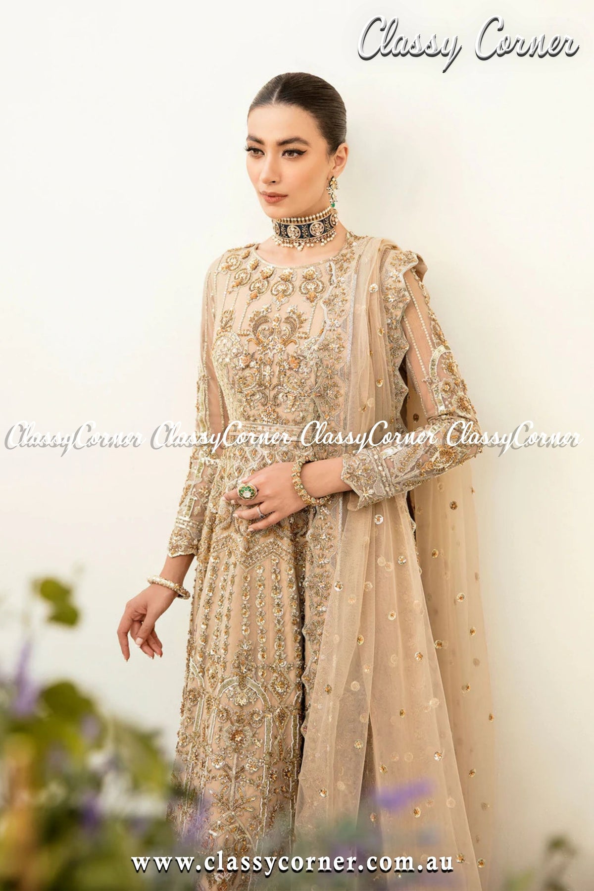 Golden Beige Wedding Gown - Classy Corner