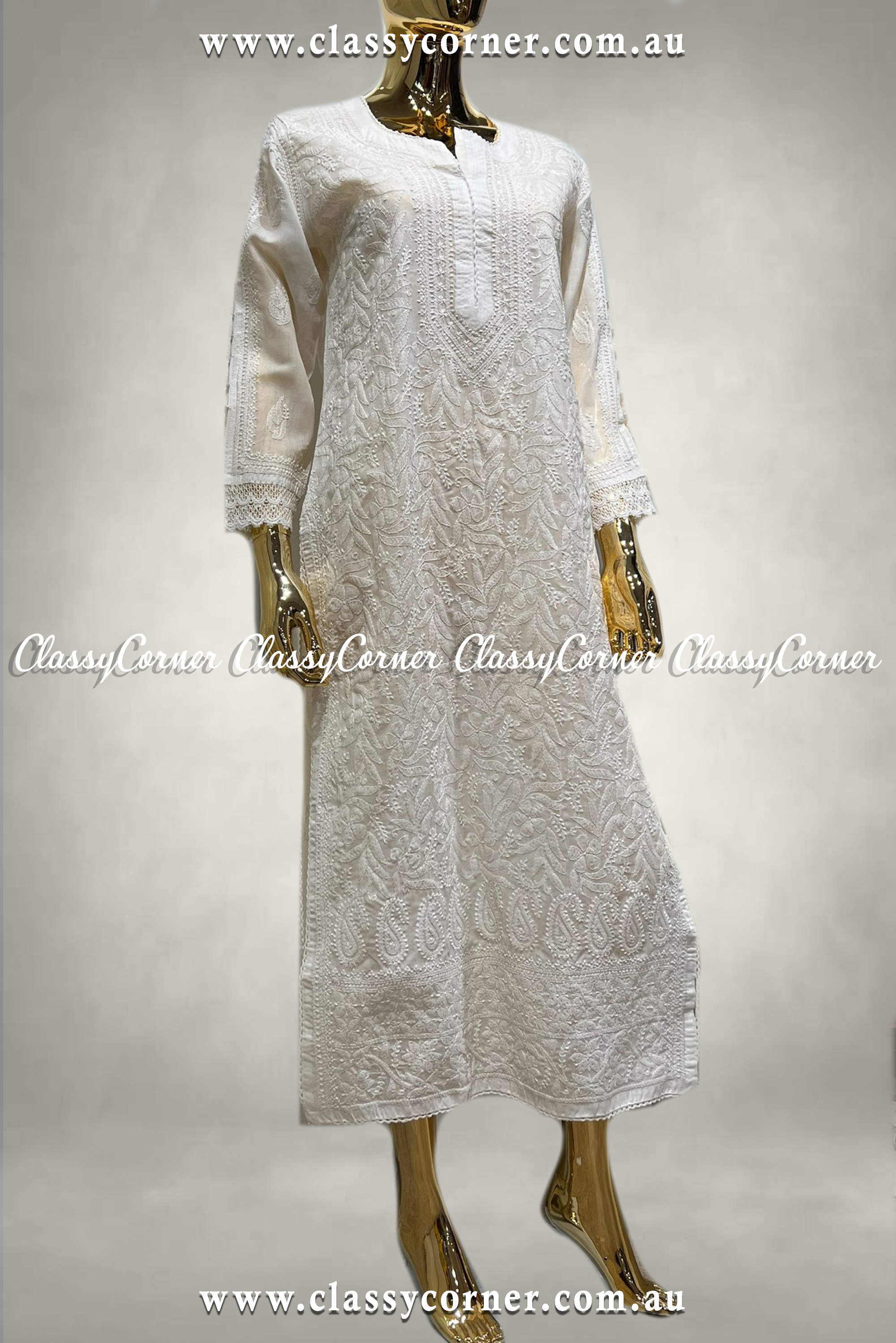 Off White Hand Embroidered Kurti - Classy Corner