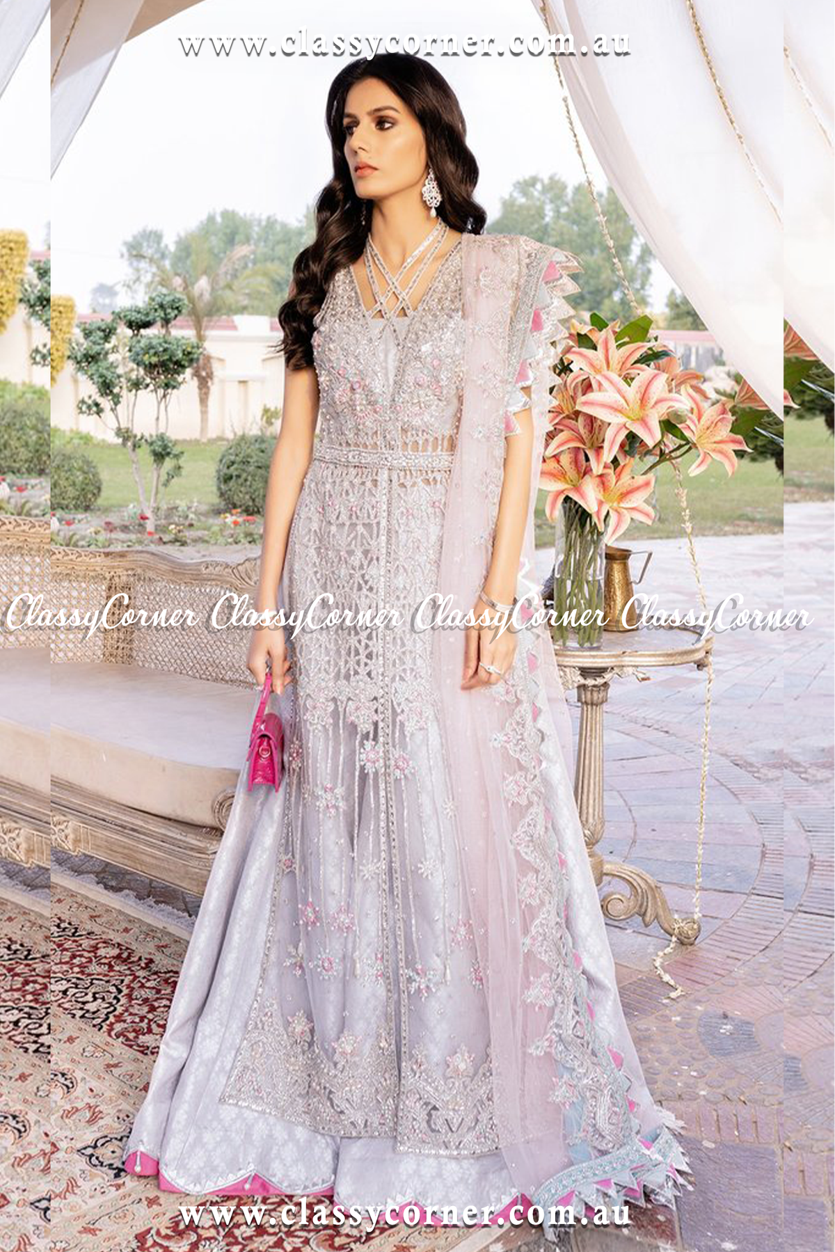 Powder Pink Party Split Gown - Classy Corner