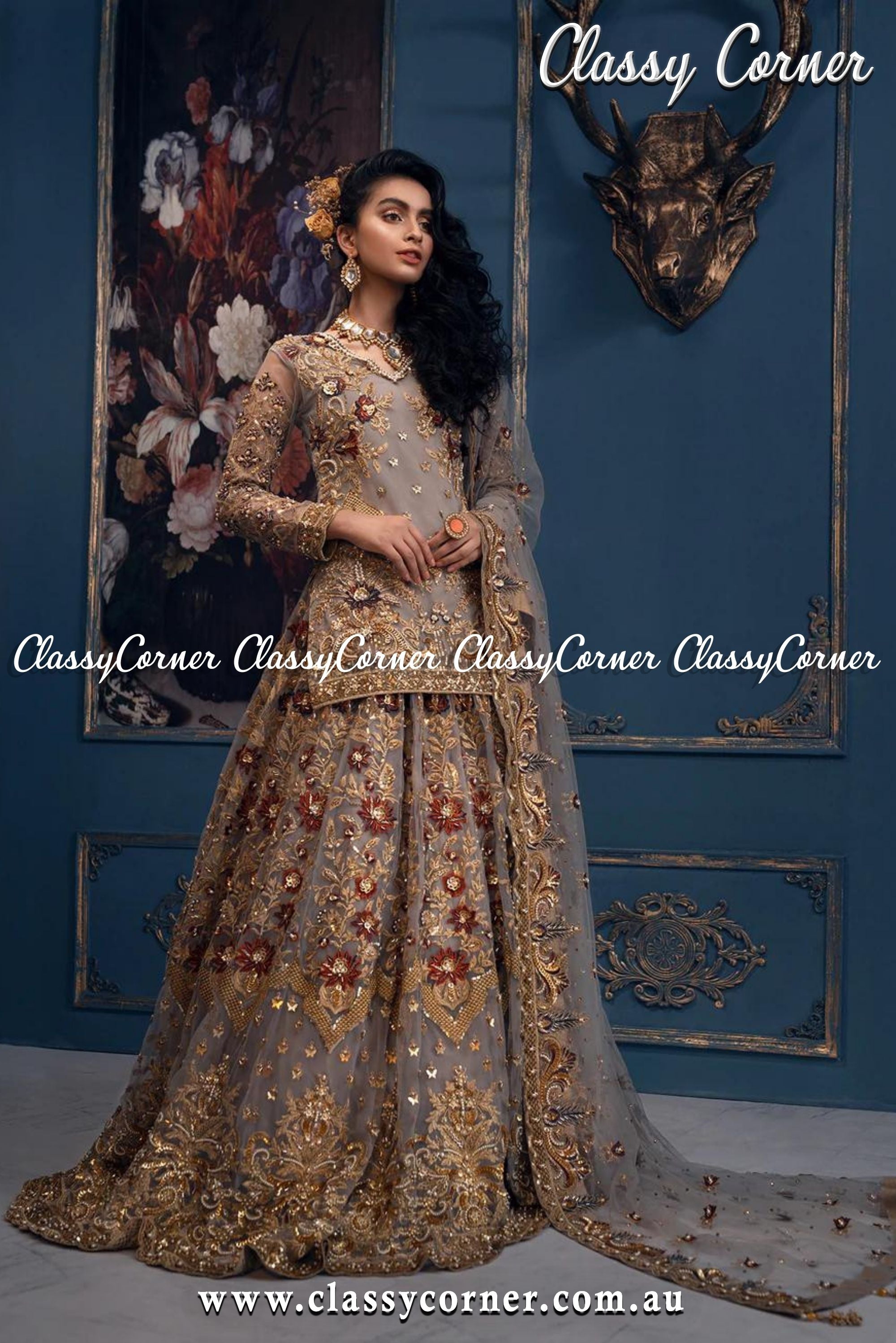 Gray Gold Wedding Lehenga - Classy Corner