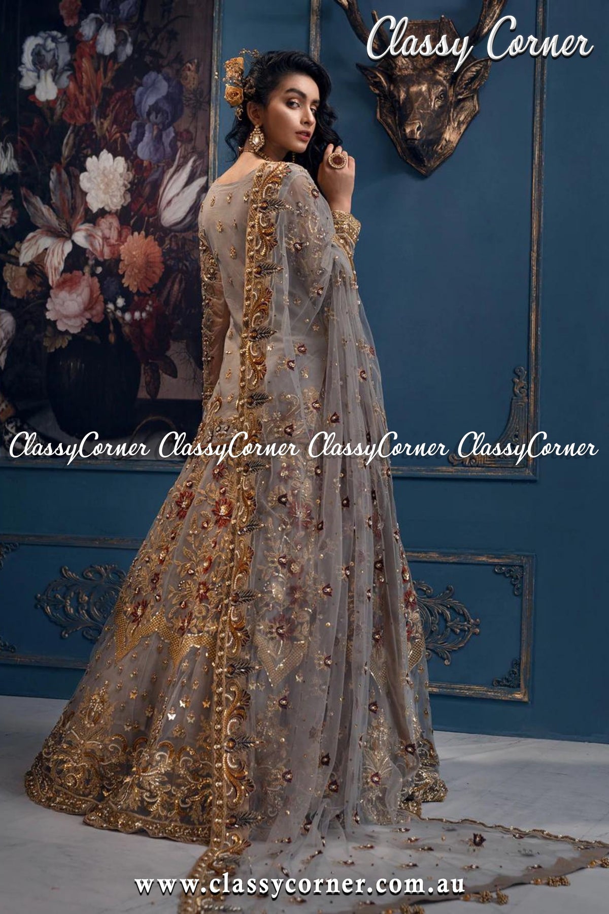 Gray Gold Wedding Lehenga - Classy Corner