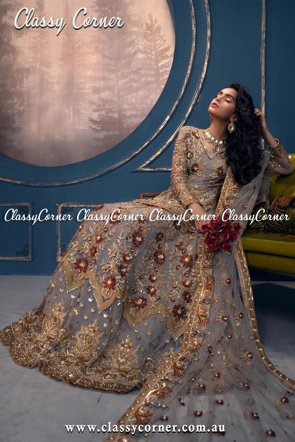 Gray Gold Wedding Lehenga - Classy Corner