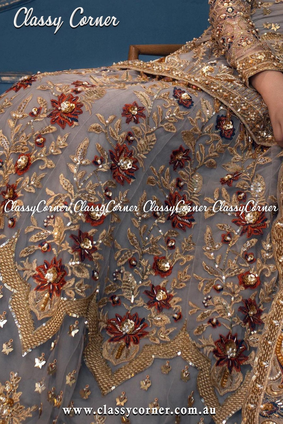 Gray Gold Wedding Lehenga - Classy Corner