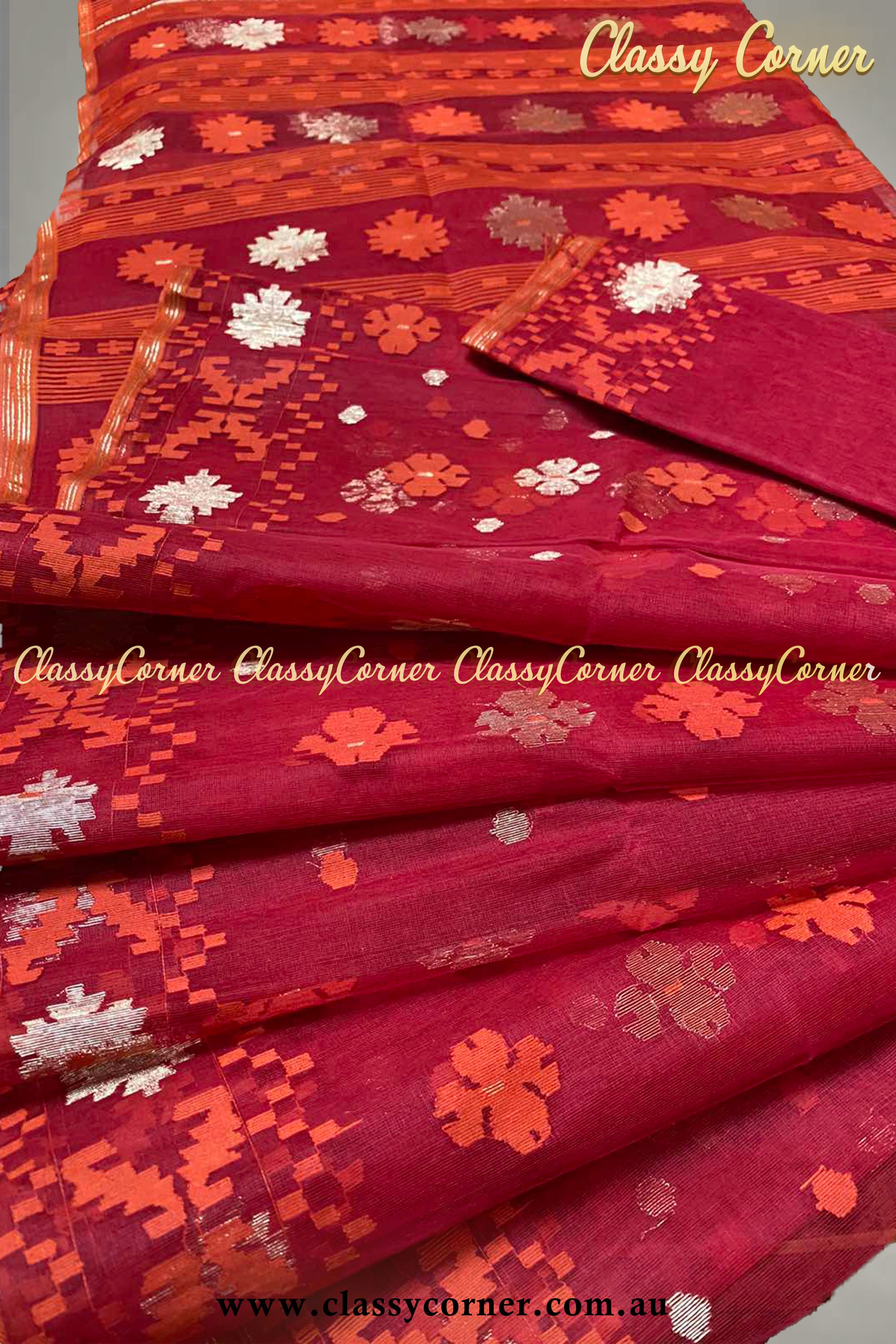 Red Gold Jamdanee Saree - Classy Corner