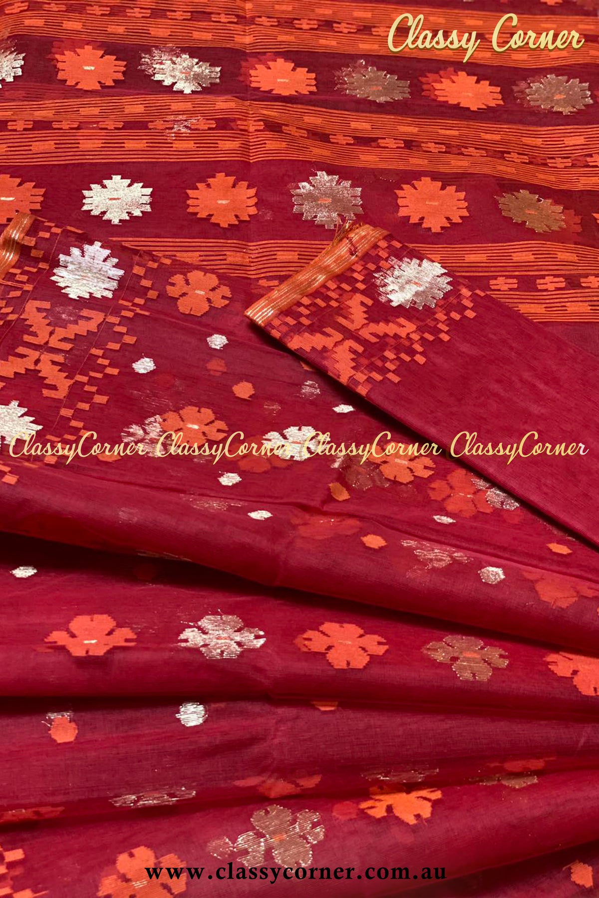 Red Gold Jamdanee Saree - Classy Corner