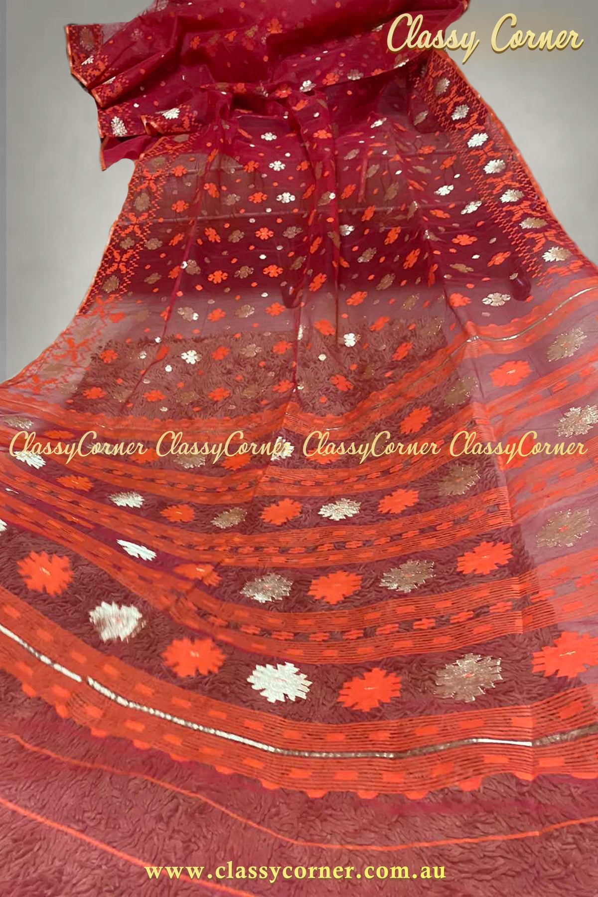 Red Gold Jamdanee Saree - Classy Corner