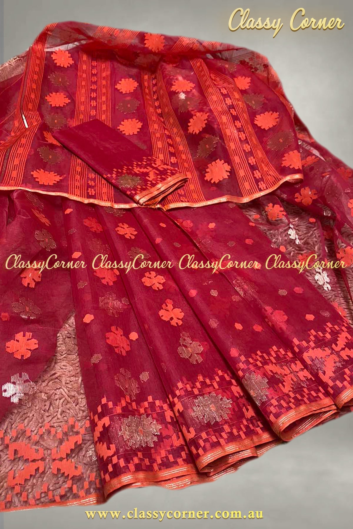 Red Gold Jamdanee Saree - Classy Corner