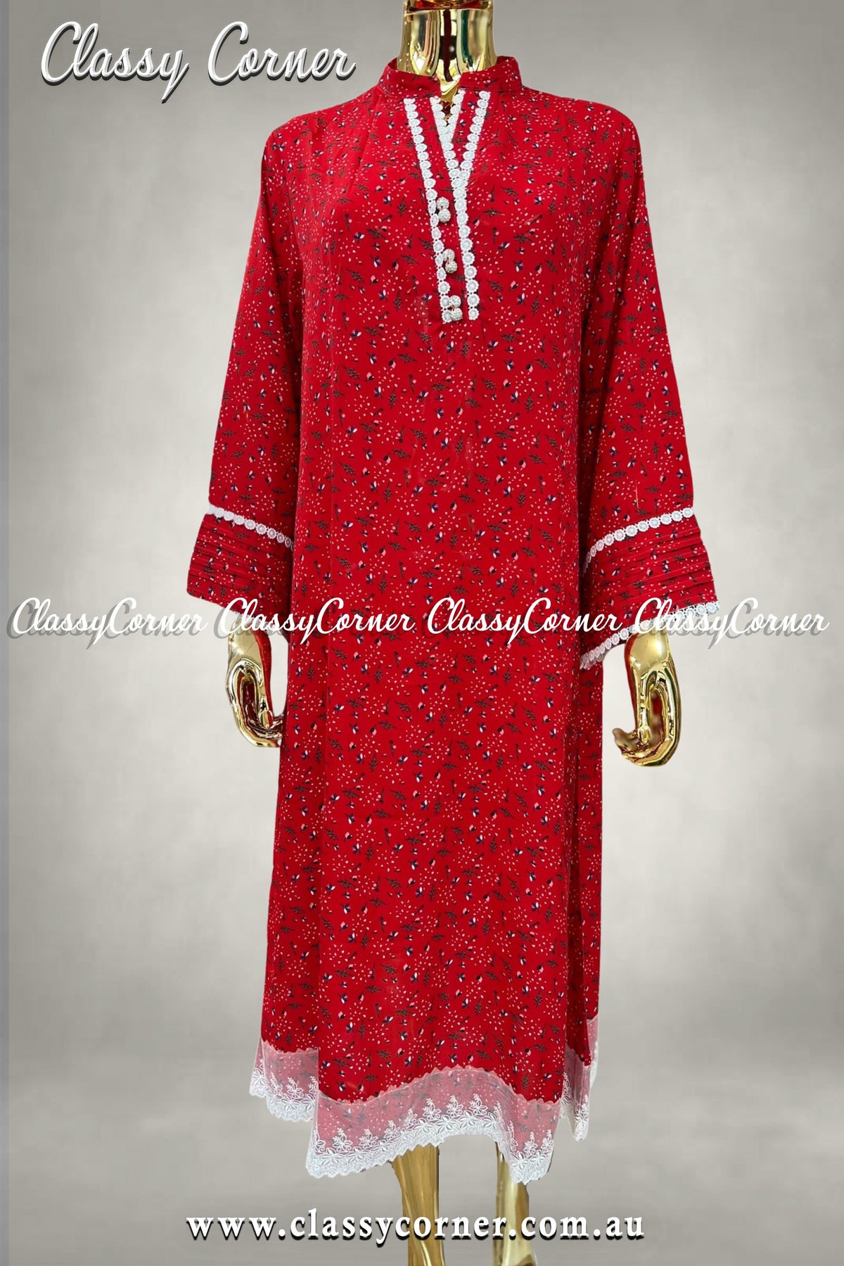 Red White Printed Single Kurti - Classy Corner