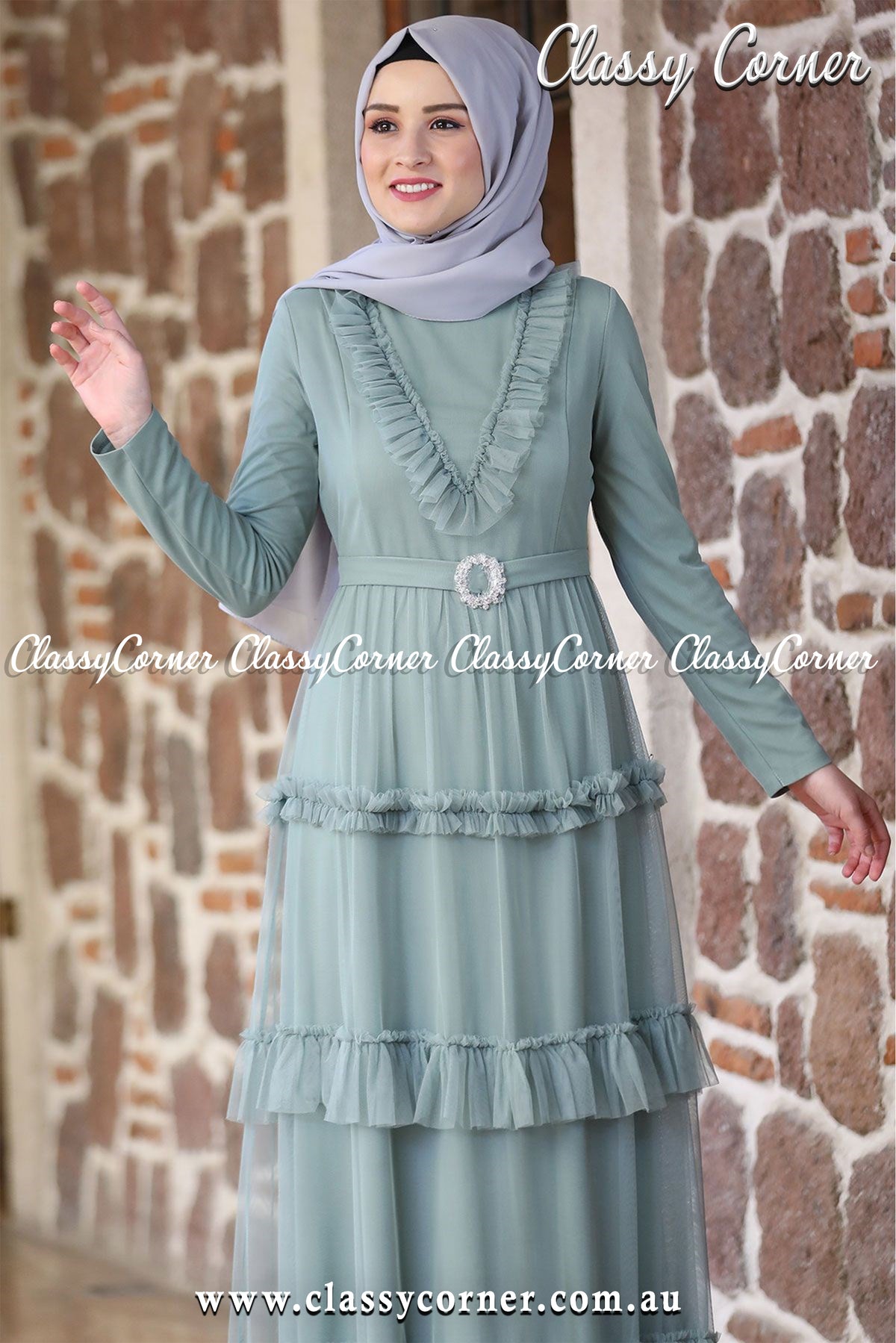 Powder Blue Chiffon Long Dress - Classy Corner