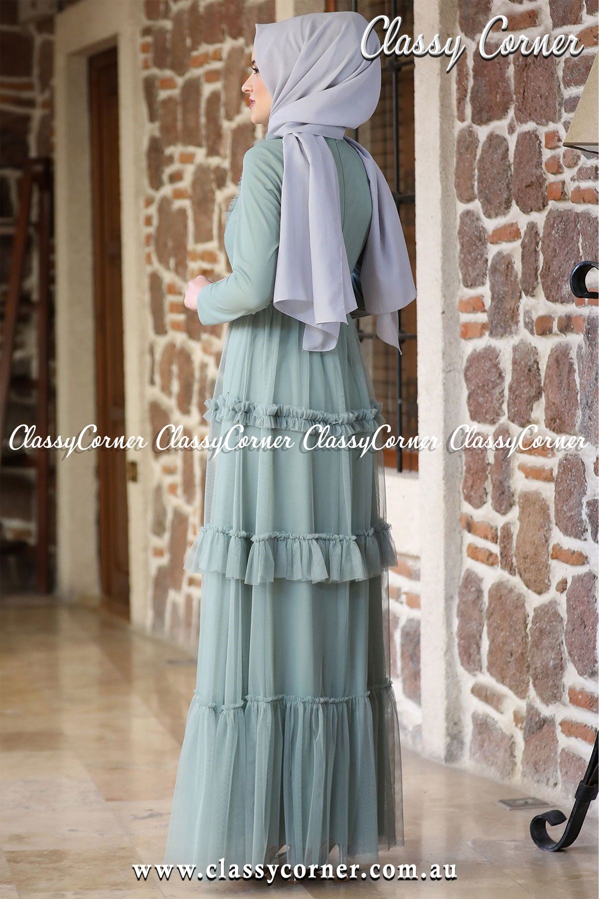 Powder Blue Chiffon Long Dress - Classy Corner