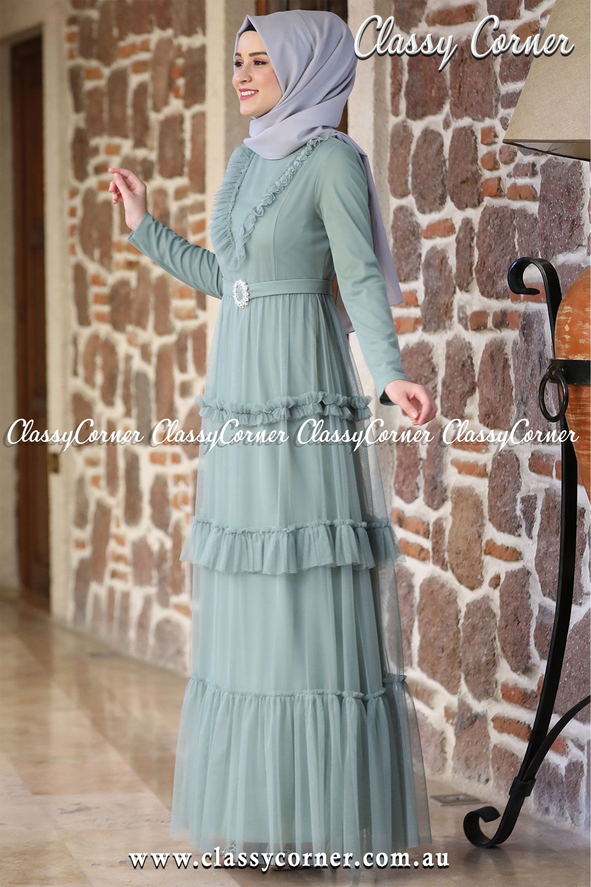 Powder Blue Chiffon Long Dress - Classy Corner