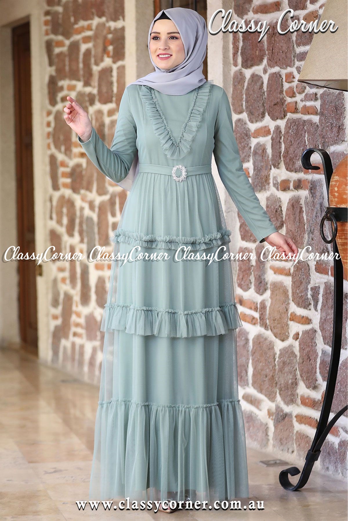 Powder Blue Chiffon Long Dress - Classy Corner