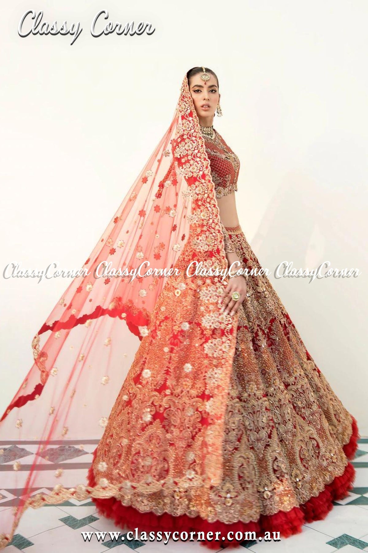 Red Gold Wedding Lehenga - Classy Corner