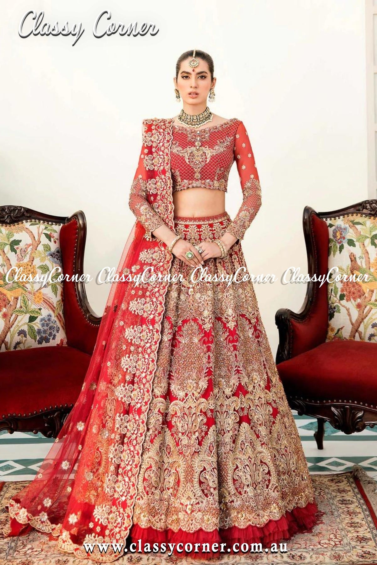 Red Gold Wedding Lehenga - Classy Corner