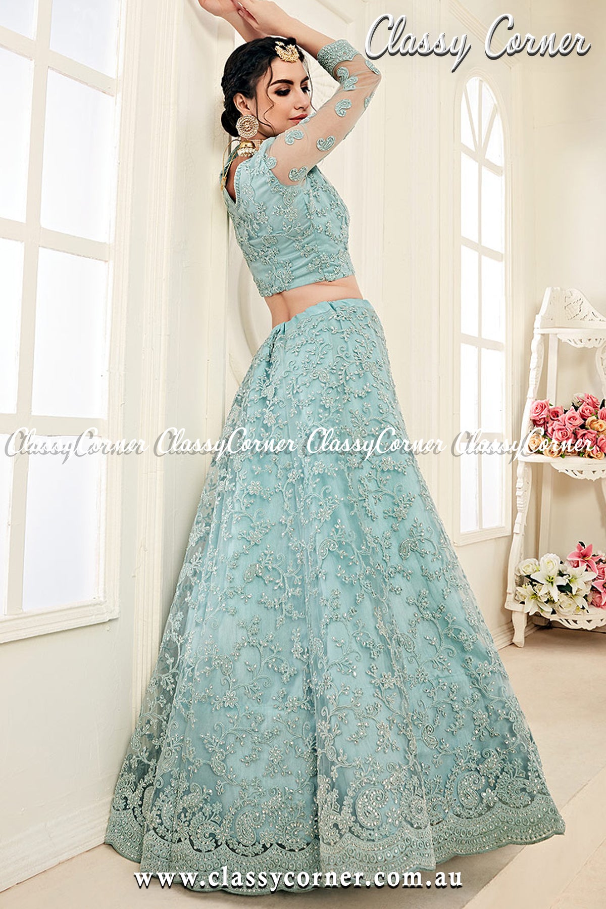 Sky Blue Lehenga Dupatta - Classy Corner