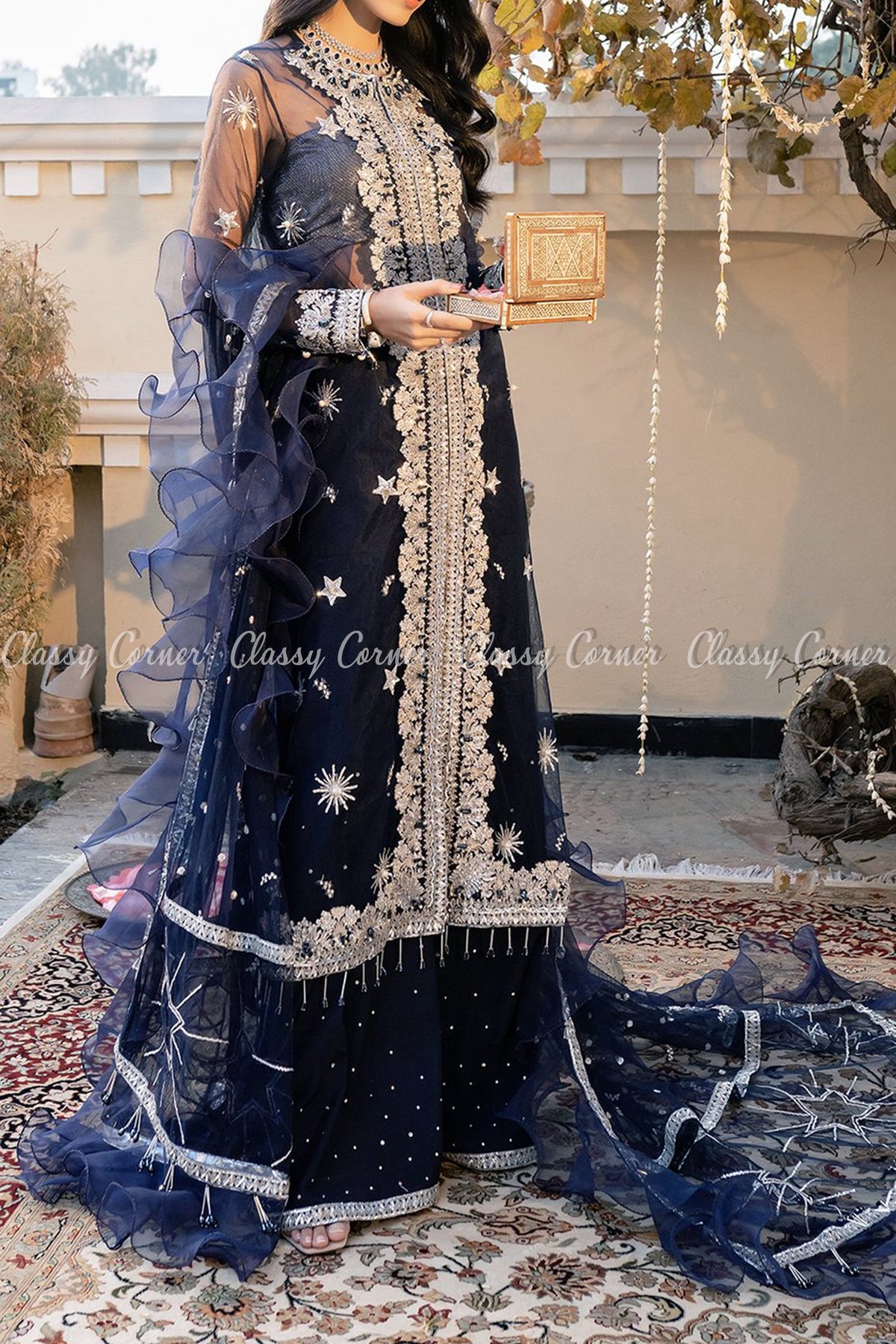 Sparkling Stars Design Midnight Blue Salwar Kameez - Classy Corner