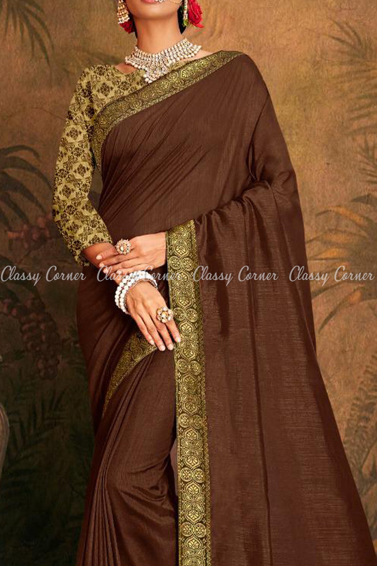 Splendid Royal Border Design Brown Saree - Classy Corner