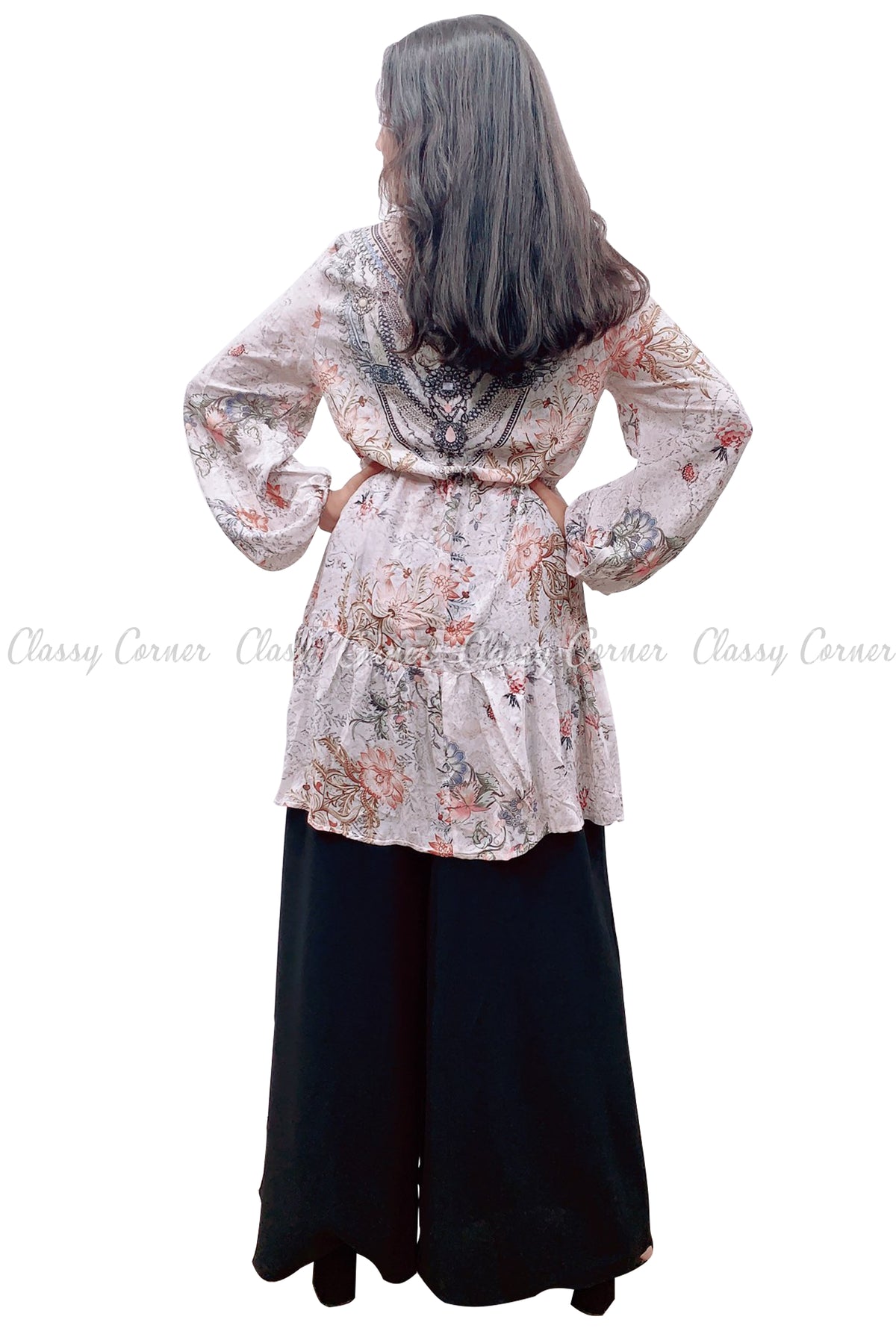 Tropical Floral Print White Modest Tunic Dress - Classy Corner