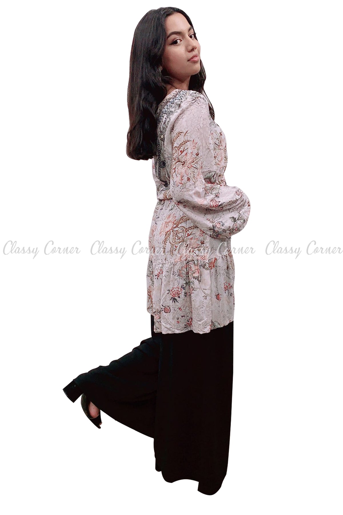 Tropical Floral Print White Modest Tunic Dress - Classy Corner