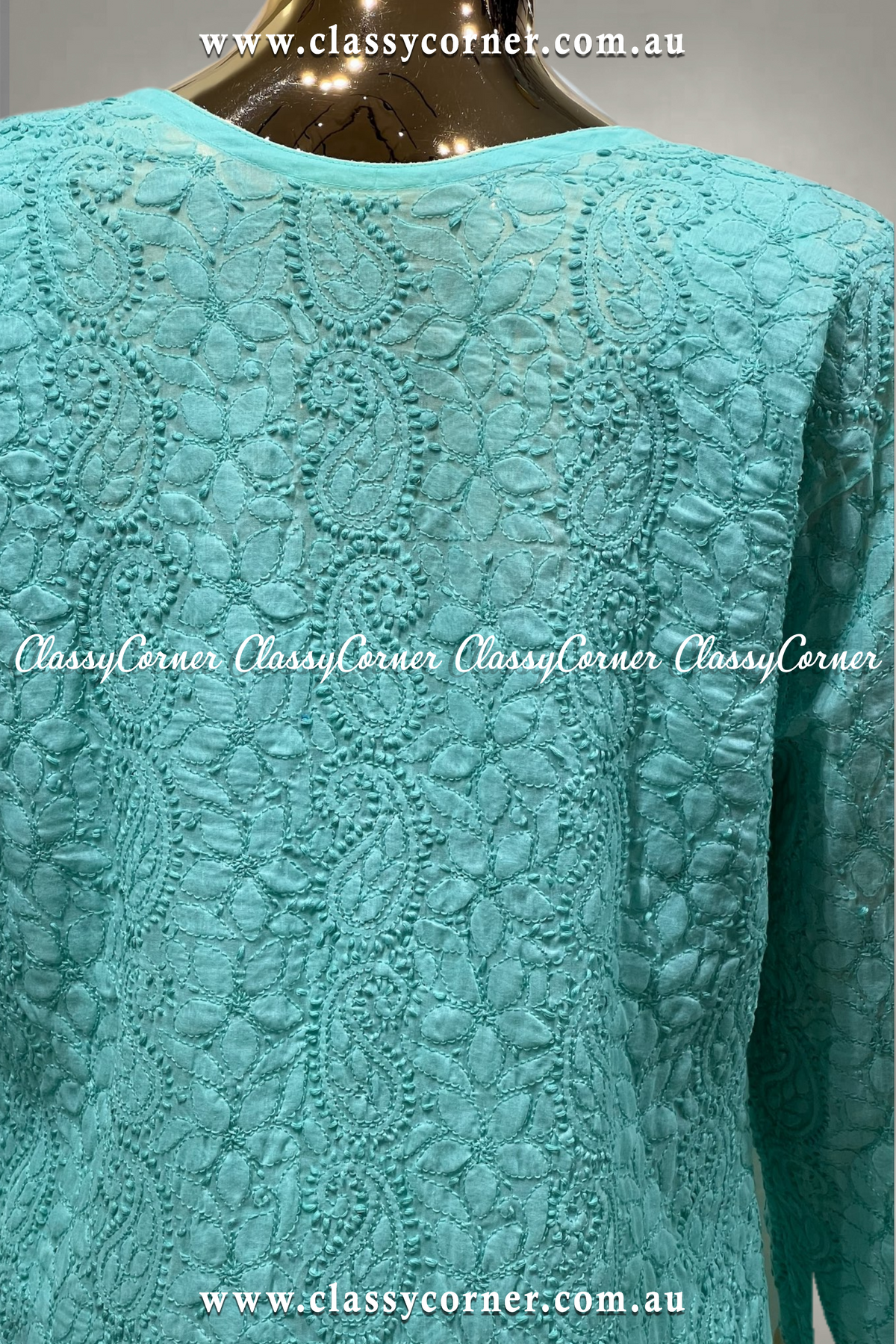 Turquoise Hand Embroidered Kurti - Classy Corner