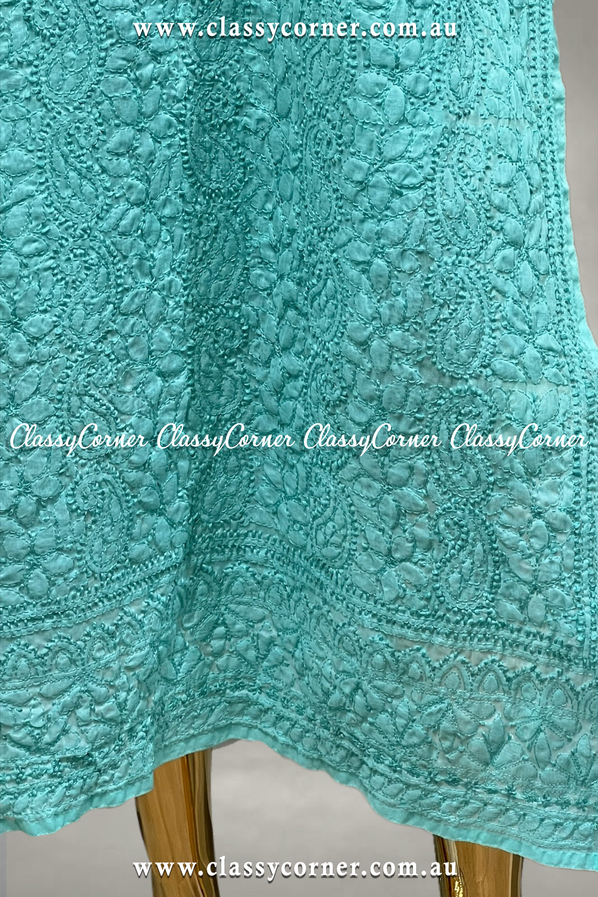 Turquoise Hand Embroidered Kurti - Classy Corner