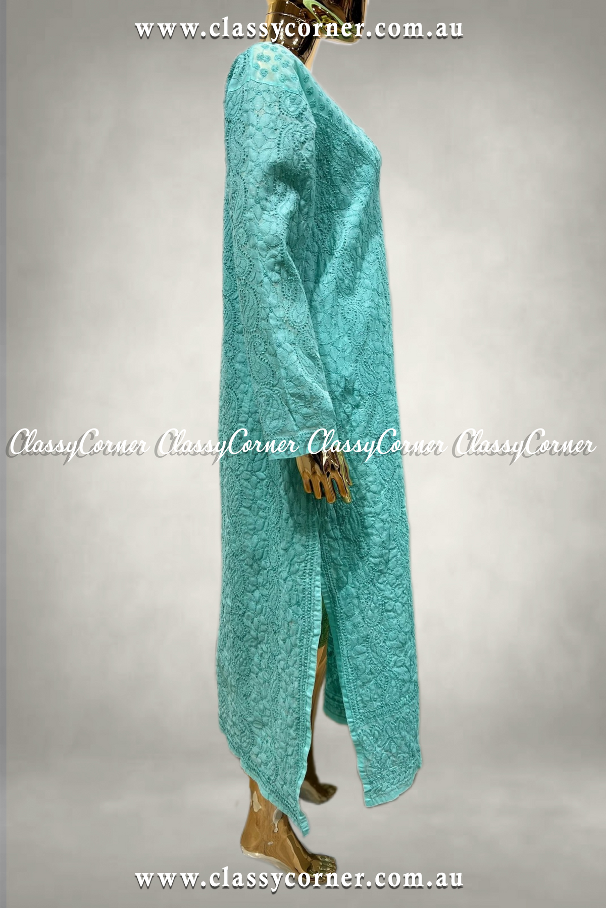 Turquoise Hand Embroidered Kurti - Classy Corner