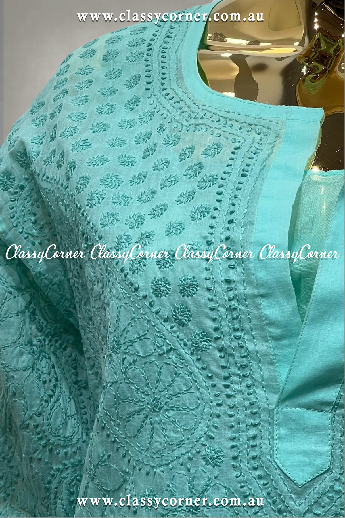 Turquoise Hand Embroidered Kurti - Classy Corner