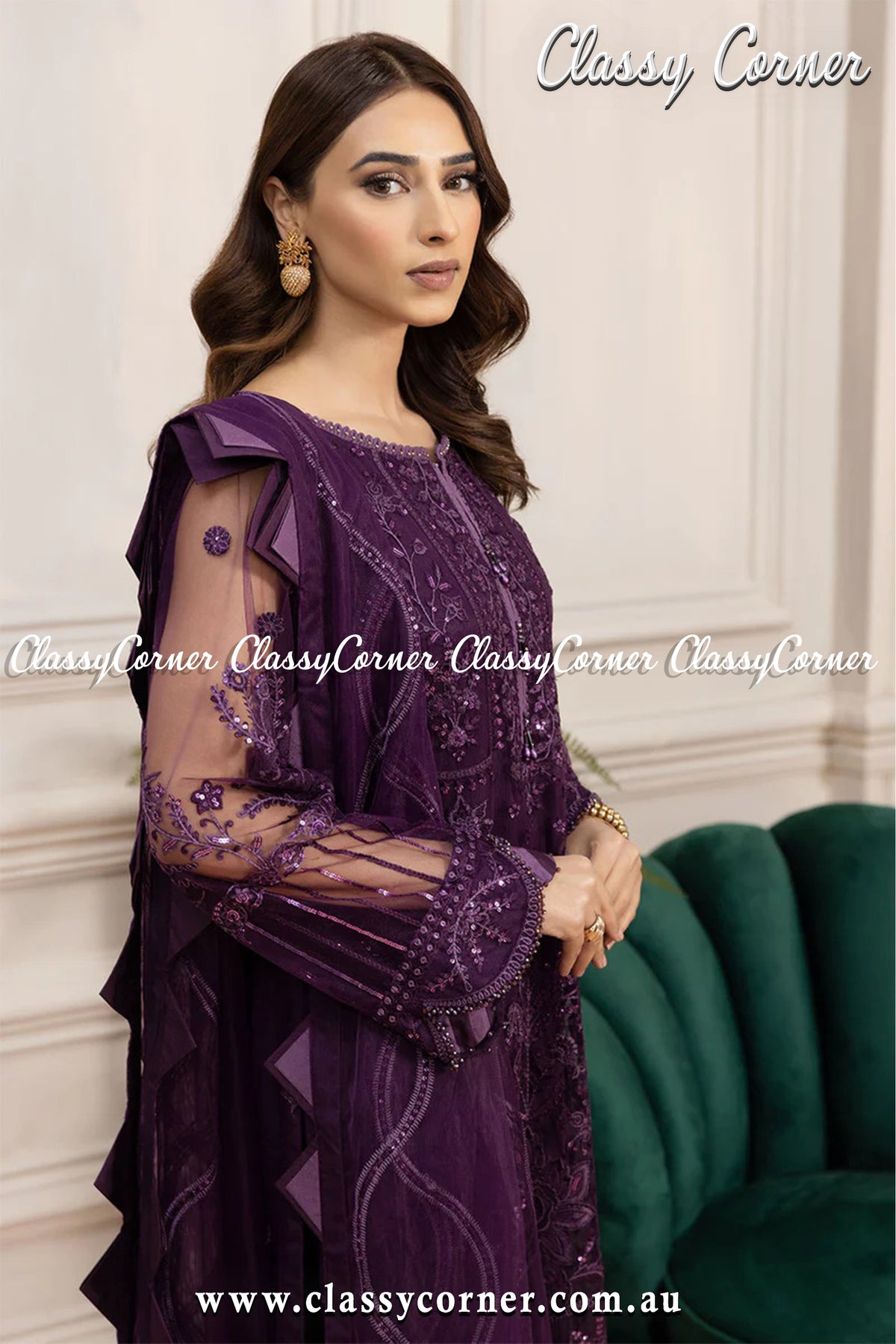 Violet Net Pakistani Salwar Kameez - Classy Corner