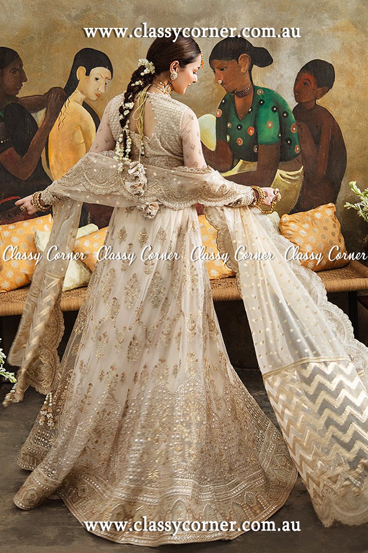 White Beige Net Bridal Lehenga - Classy Corner