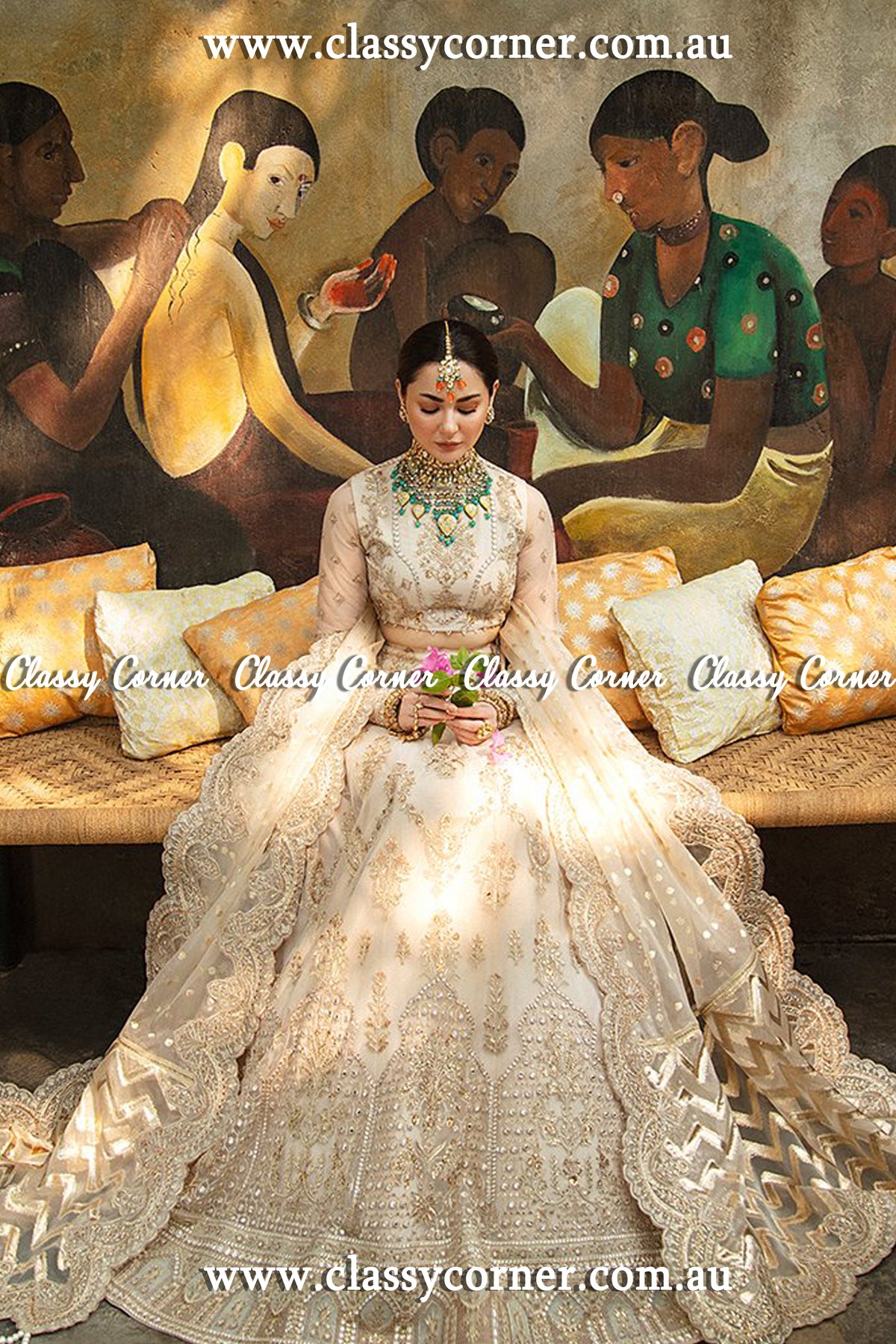 White Beige Net Bridal Lehenga - Classy Corner